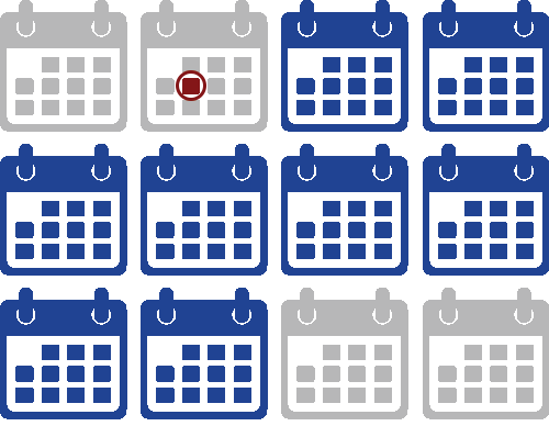 Year calendar with eight months highlighted